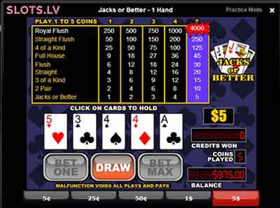 Jacks Or Better Video Poker At Slots.lv Casino